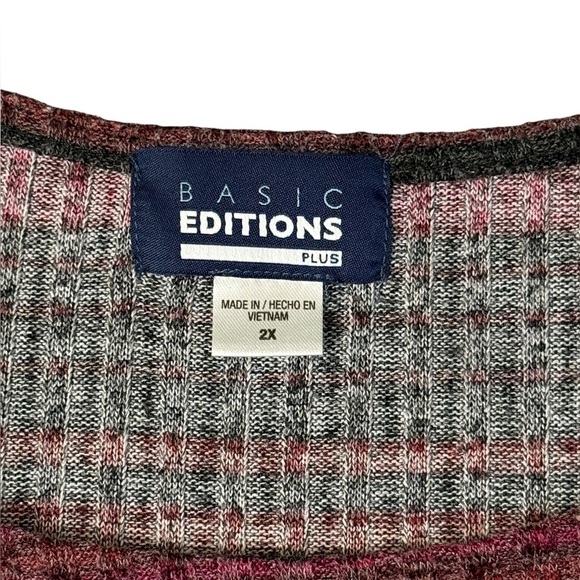 Women’s Plus Striped Long Sleeve Scoop Neck Sweater. Red Black Brown 2X #1509 - Picture 6 of 7